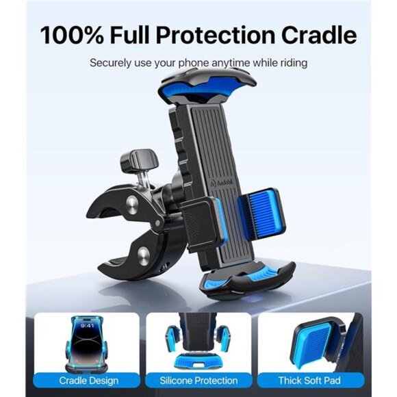 Bike Phone Mount [Bumpy Road Friendly, Super Durable] Motorcycle Handlebar - Picture 3 of 7